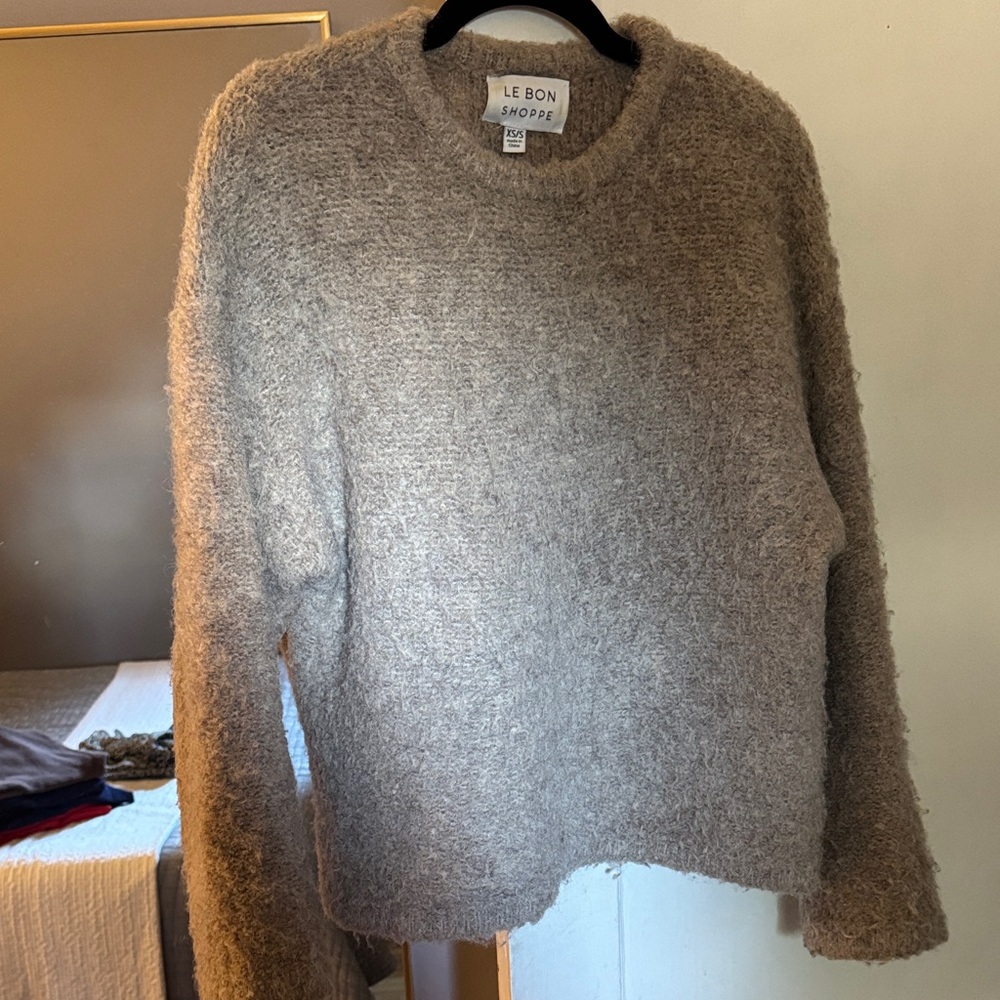 Le Bon Shoppe Women's Cozy Tan Crew Neck Sweater